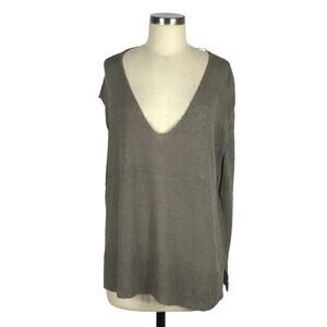 FREE PEOPLE Sweater Easy Tea Top Taupe Short Sleeve Lagenlook Size Small Gray